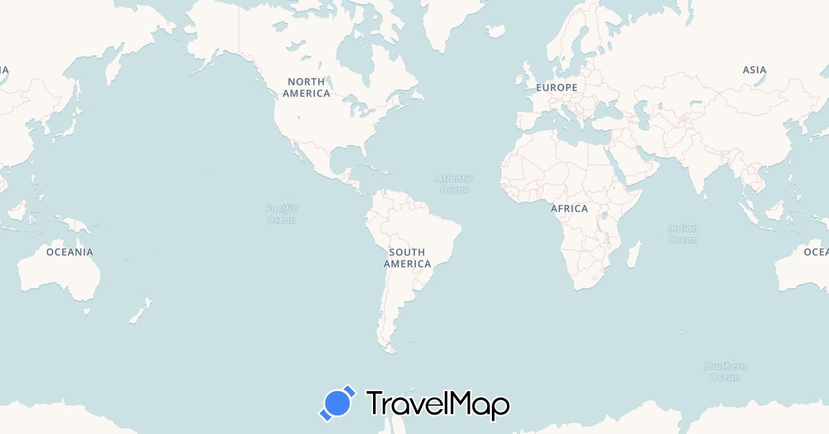 TravelMap itinerary: driving, plane in Argentina, Bolivia, Brazil, Belize, Canada, Chile, Colombia, Costa Rica, Ecuador, France, Guatemala, Honduras, Mexico, Nicaragua, Netherlands, Panama, Peru, Paraguay, El Salvador, United States, Uruguay (Europe, North America, South America)
